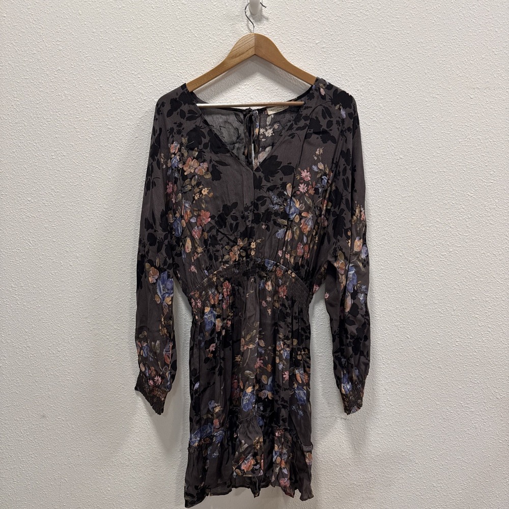 Lovestitch Dress Size L. Long sleeve Floral Midi Dresd‎ Smocked Waist Spring